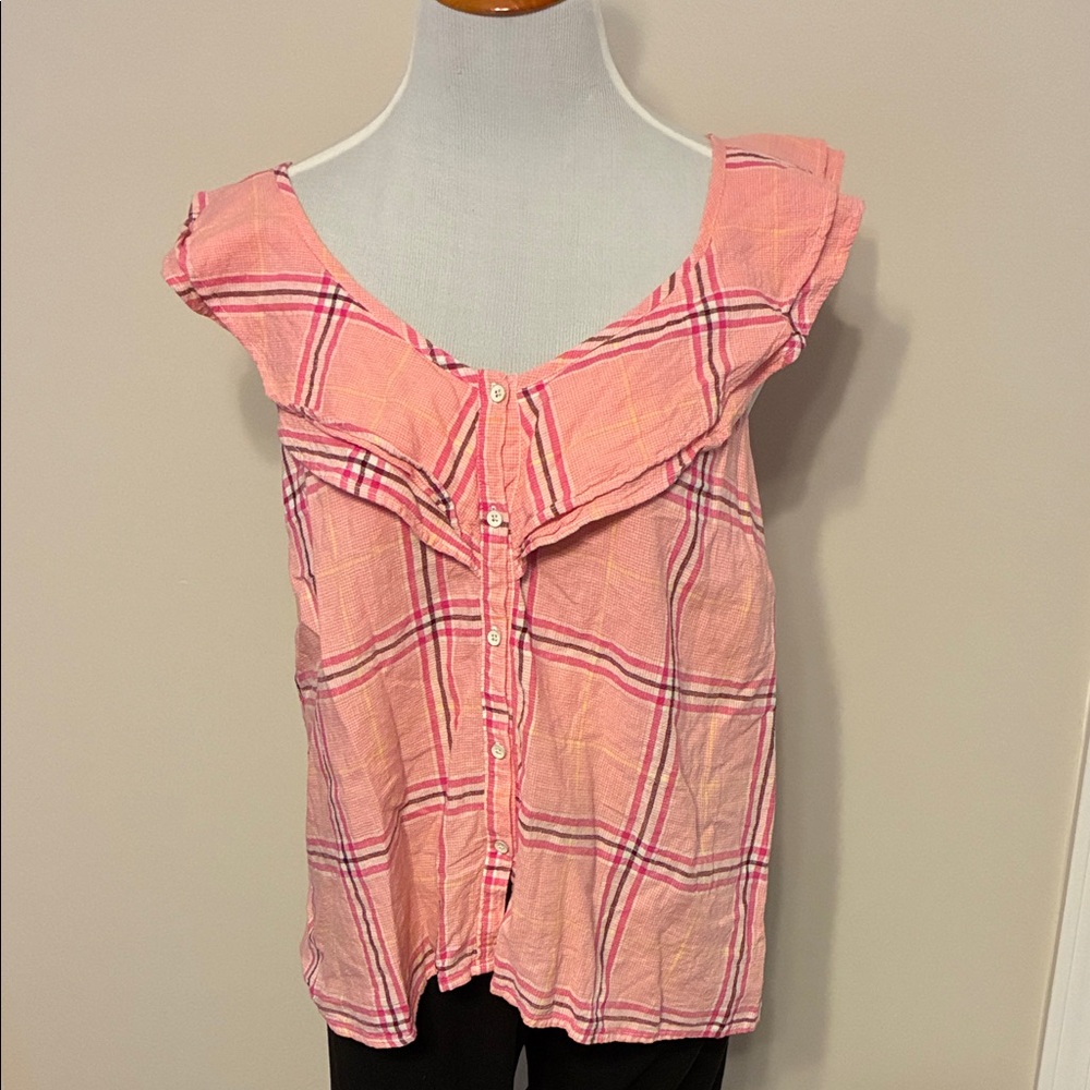 Pink Plaid Button-Up Women's Top